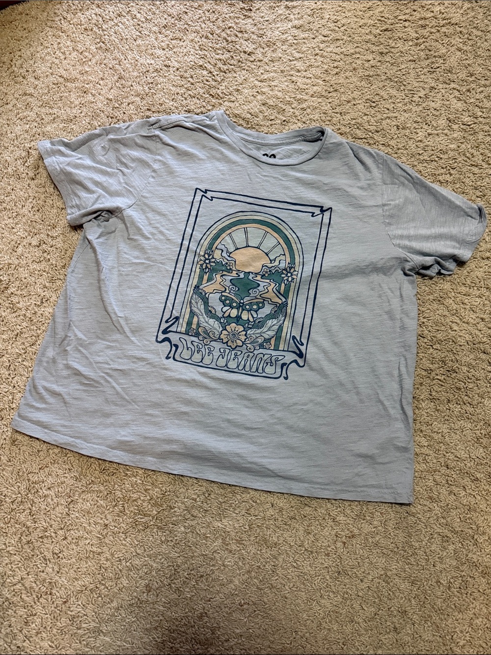 Lee Light Blue Short Sleeve Tee with Sunset Floral Graphic